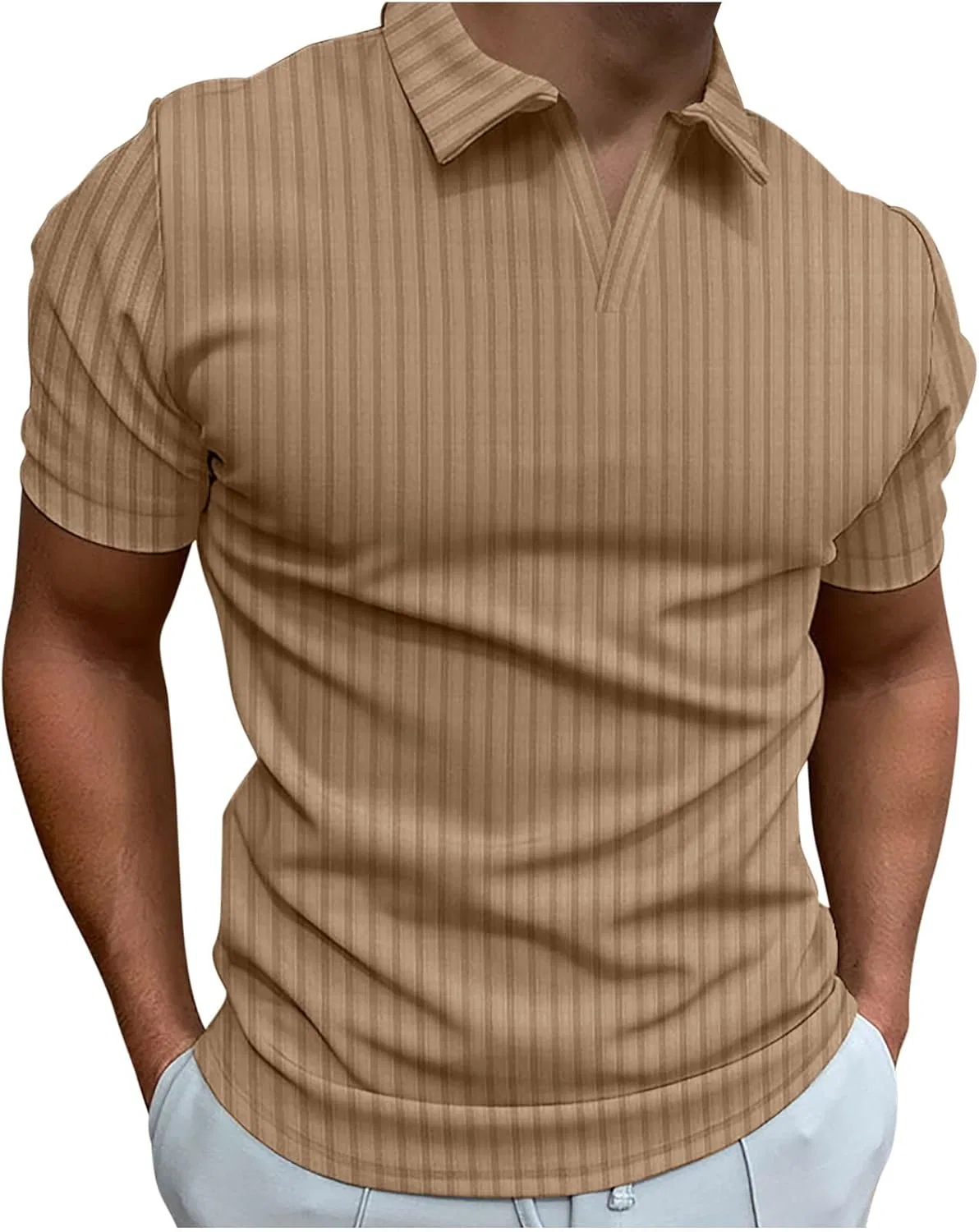Мужская футболка с V-образным вырезом Muscle Fit Ribbed Knit, Khaki
