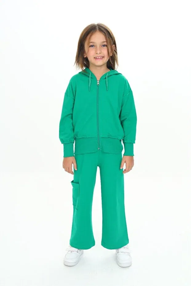 Детский спортивный костюм для девочек с капюшоном на молнии Toontoy, Grass Green