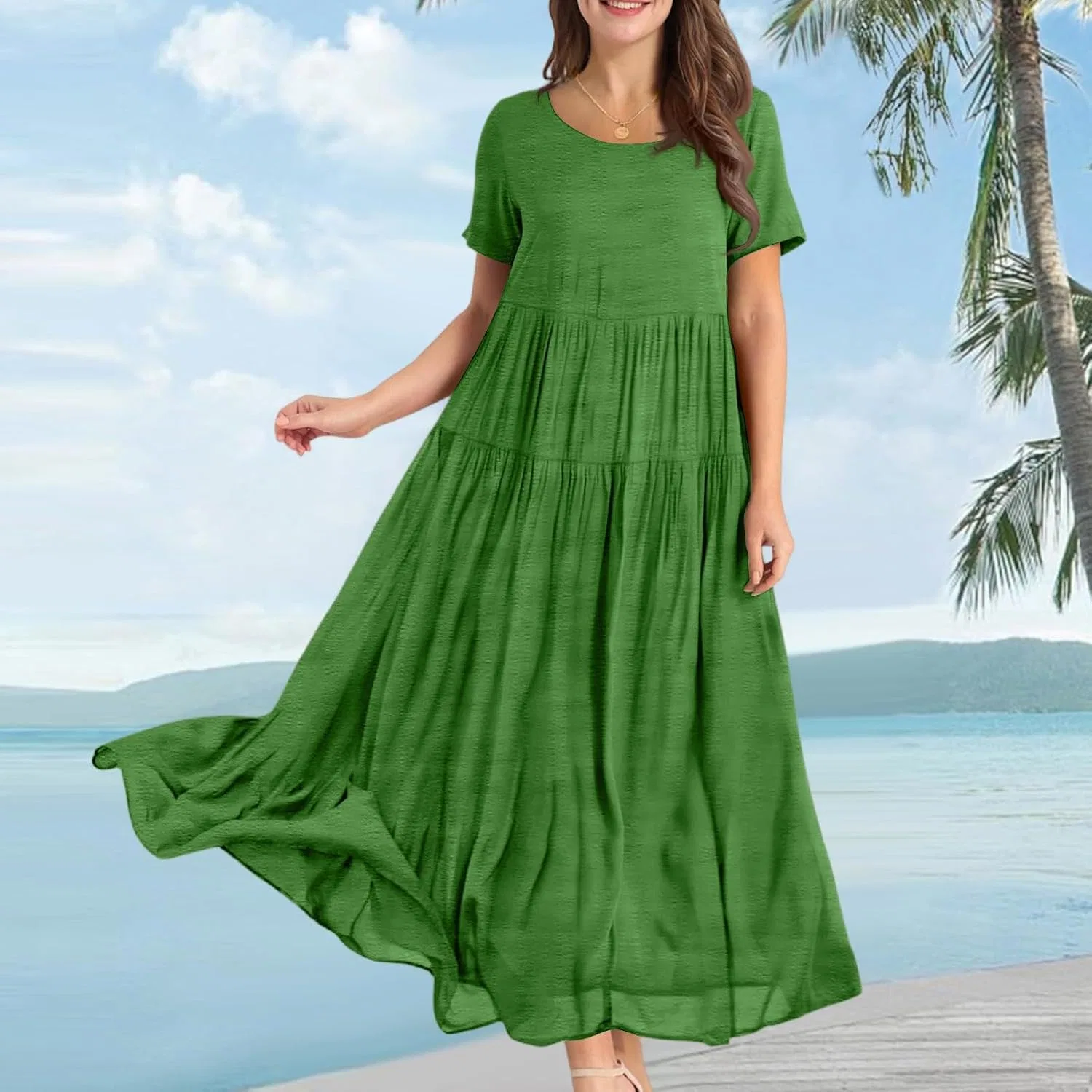 Платье макси свободного кроя Boho Beach Vacation, Green — фото 3