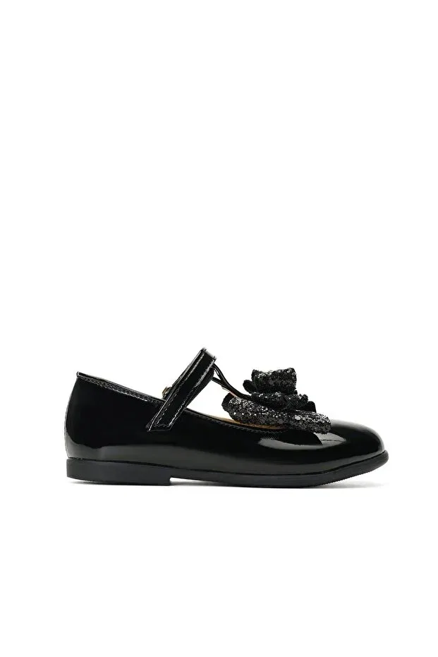 Детские балетки для девочек с принтом T-Bar black vegan girl's ballerinas with sequined bow Bebbini, Black