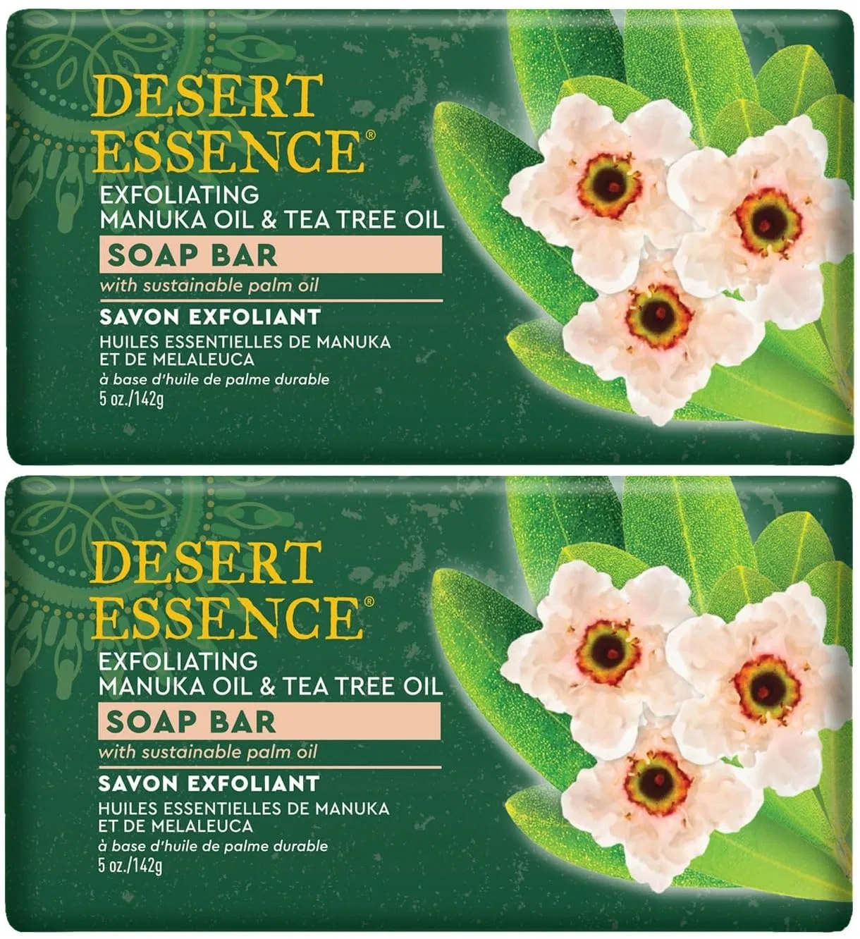 Эксфолирующее мыло Desert Essence Manuka & Melaleuca, набор 2 шт, 284 г, Чайное дерево