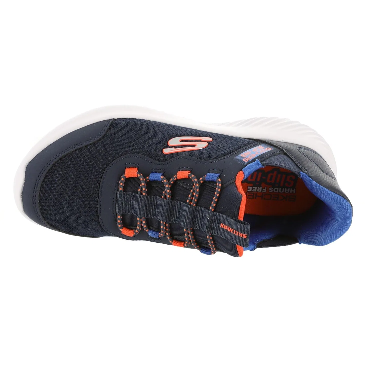 Детские кроссовки для мальчиков с эластичной шнуровкой Brisk-burst Bounder Skechers, Navy Synthetic Textile Black Trim Blue — фото 4