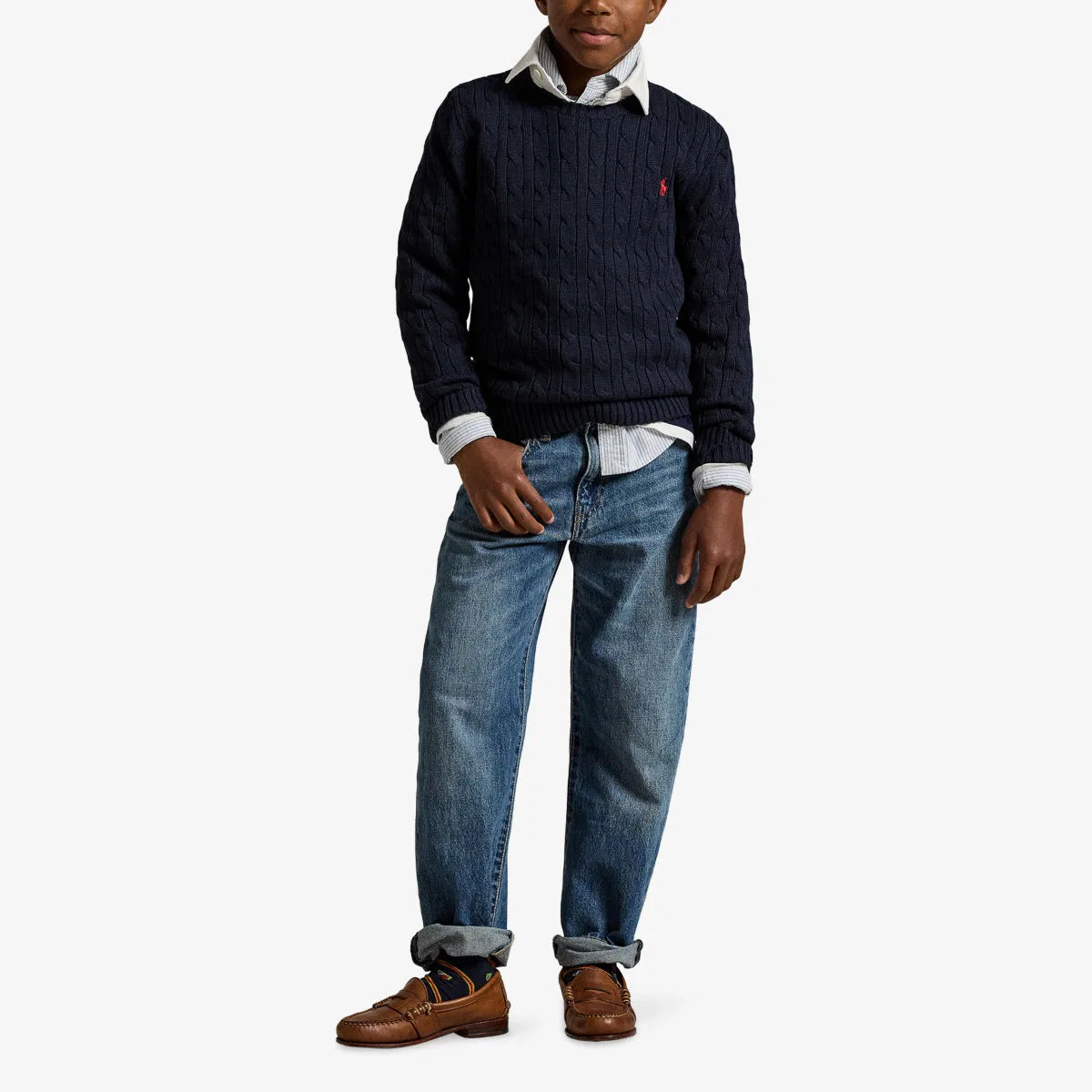 Детский хлопковый джемпер-поло с косами и изображением пони Polo Ralph Lauren, темно-синий — фото 2