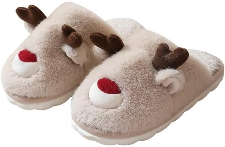 

Домашние хлопковые тапочки Zonkacen для мужчин и женщин с изображением мультяшного животного лося, для зимы и прогулок по дому, хаки