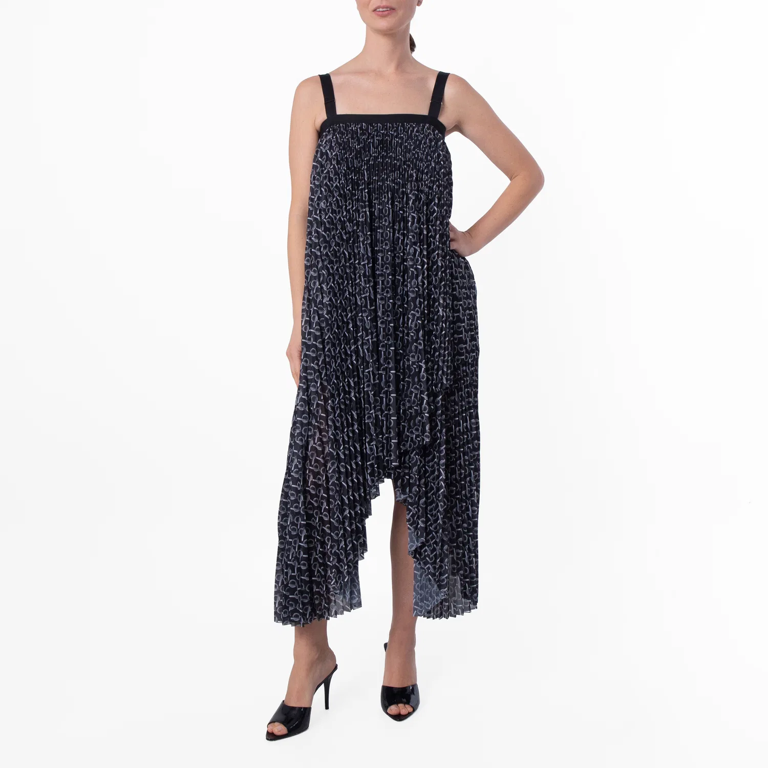 Платье-миди с плиссе и принтом Pleated Chain Print Dress Burberry, Silver/Black