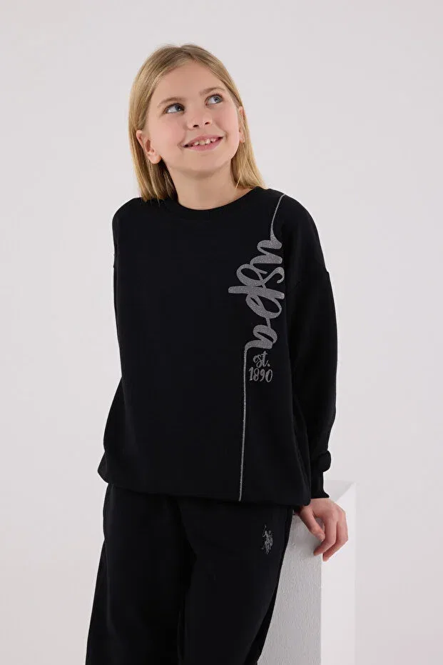 Детский спортивный костюм для девочек с принтом U.S. Polo Assn., Black — фото 4