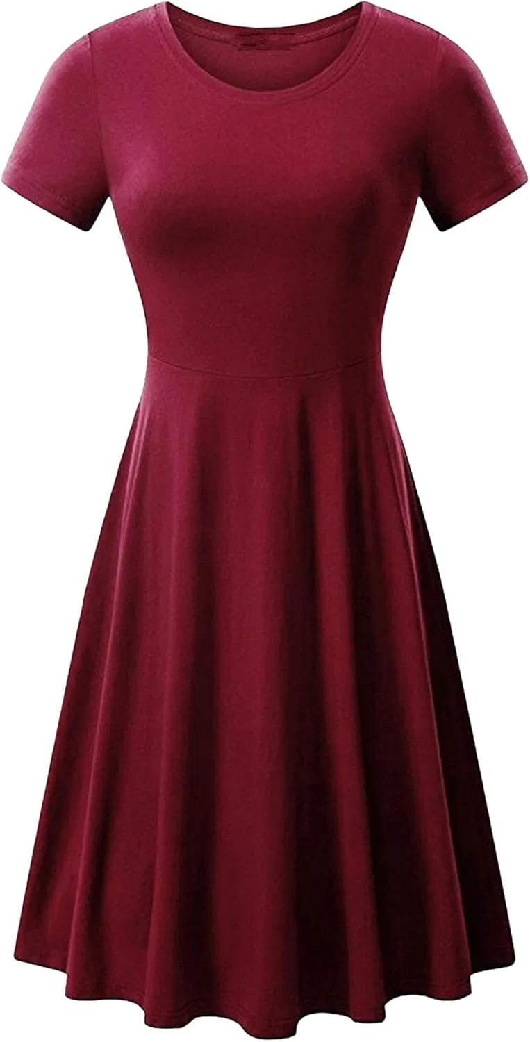 Женское повседневное платье миди с плиссировкой и карманами, Wine Red