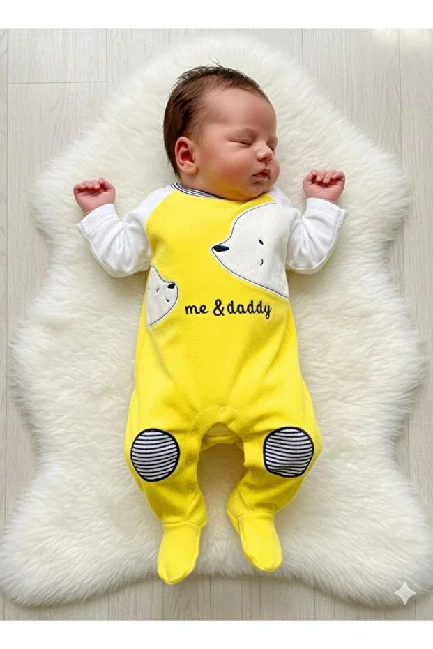 Детский комбинезон для девочек с длинным рукавом Velvet me & daddy baby romper with booties Bonne Baby, Sarı