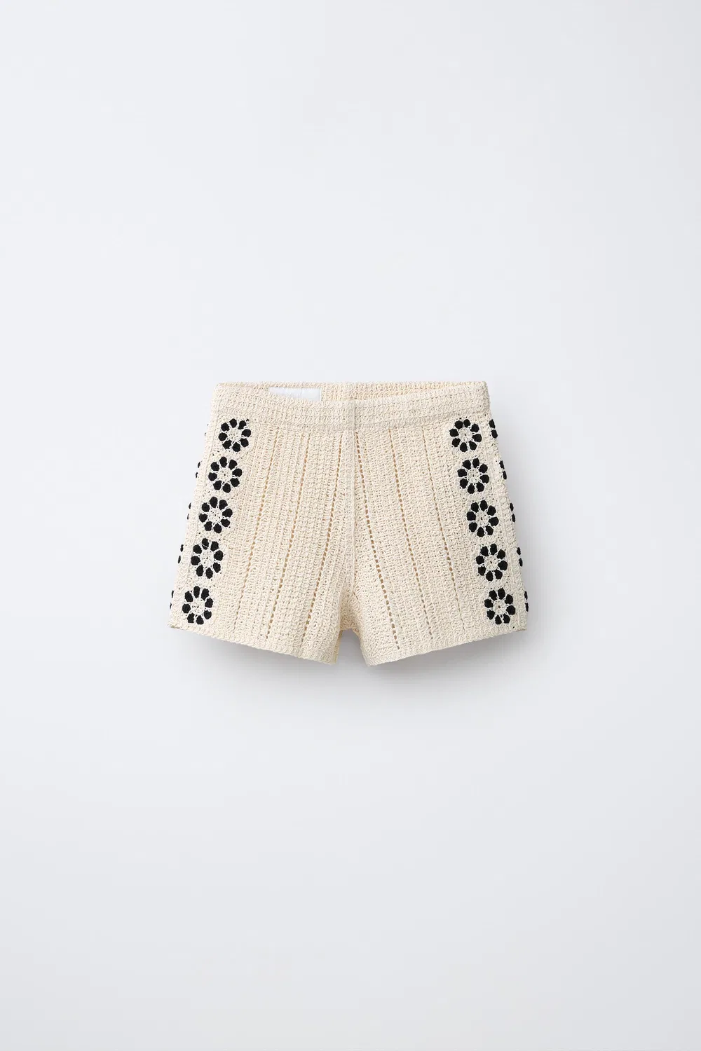 Вязаные бермудские шорты с вязаными цветами ZARA, Ecru