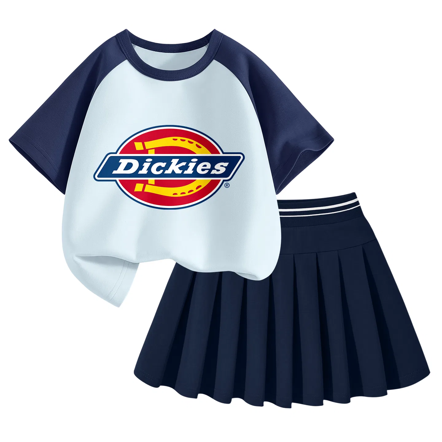 Детский комплект для девочек с юбкой Dickies, Standard Sky Blue+Solid Color White — фото 4