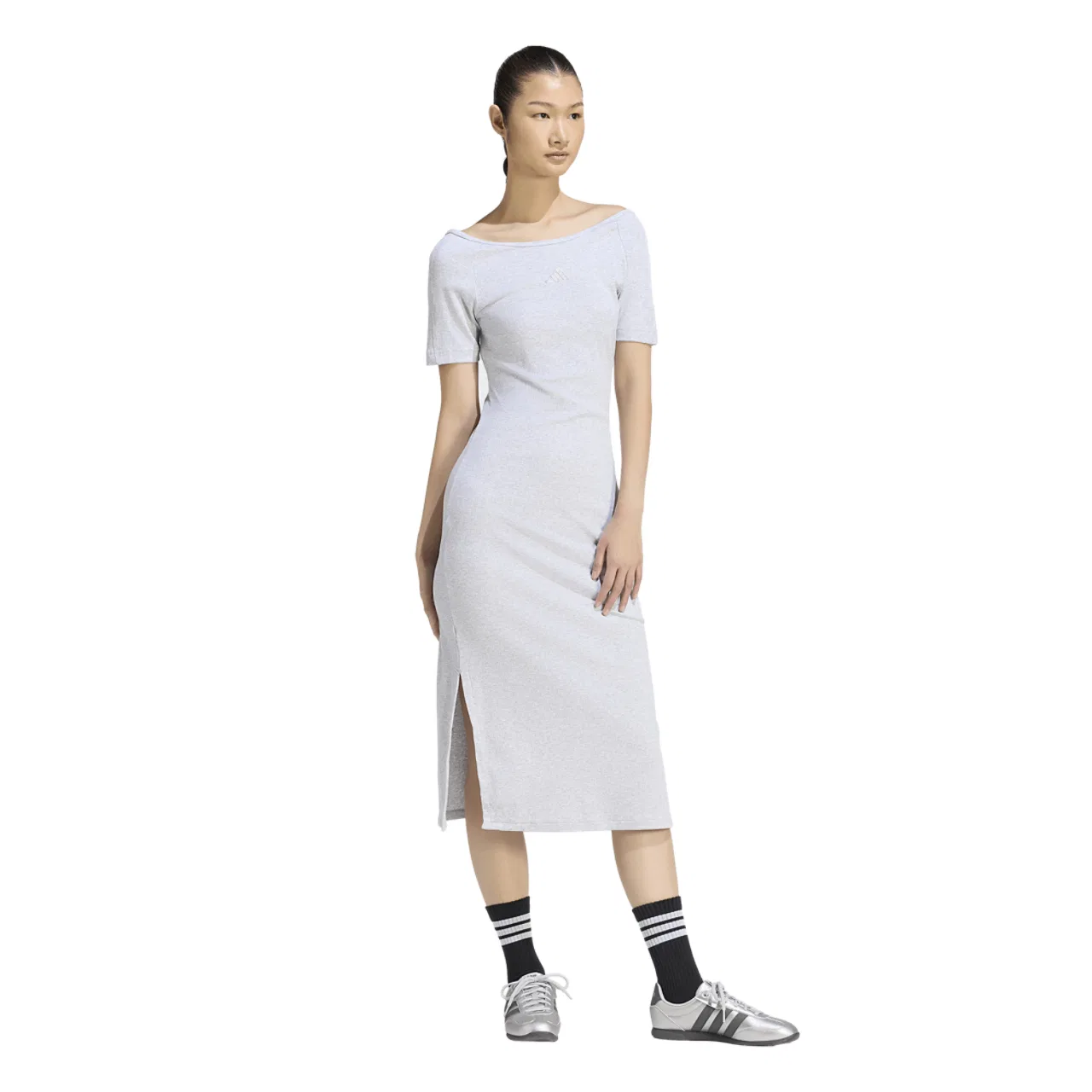 Женское платье midi Rib Dress Adidas, цвет Light Grey Heather