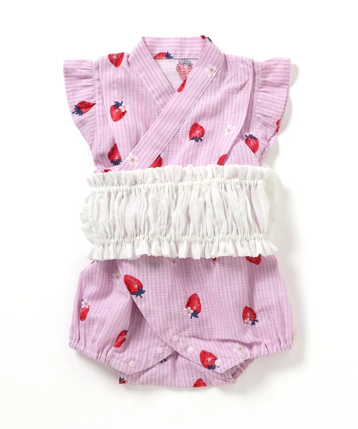 Детское кимоно-комбинезон с принтом, с поясом, модель Strawberry, apres les cours, Baby Pink — фото 2