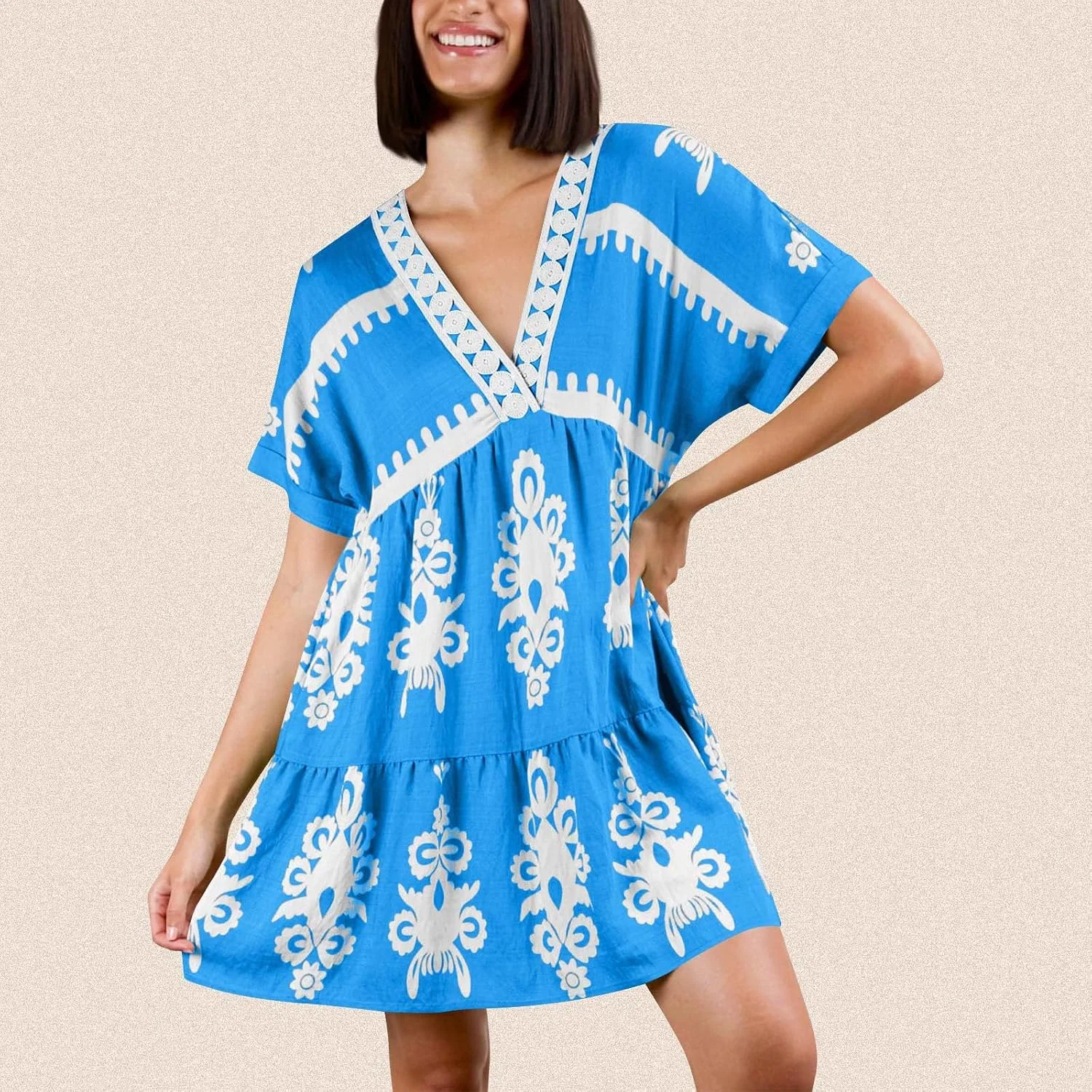 Женское пляжное платье-туника свободного кроя Ethnic Dresses, Blue — фото 2