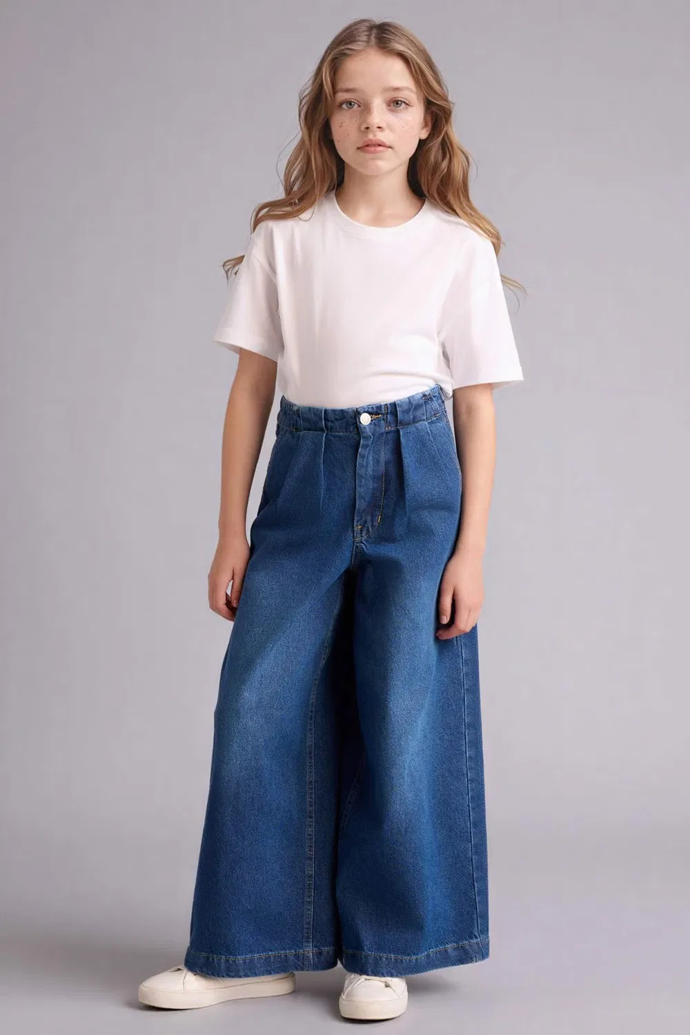Джинсы-клеш широкие хлопковые Girl wide leg jeans Defacto, синий — фото 2