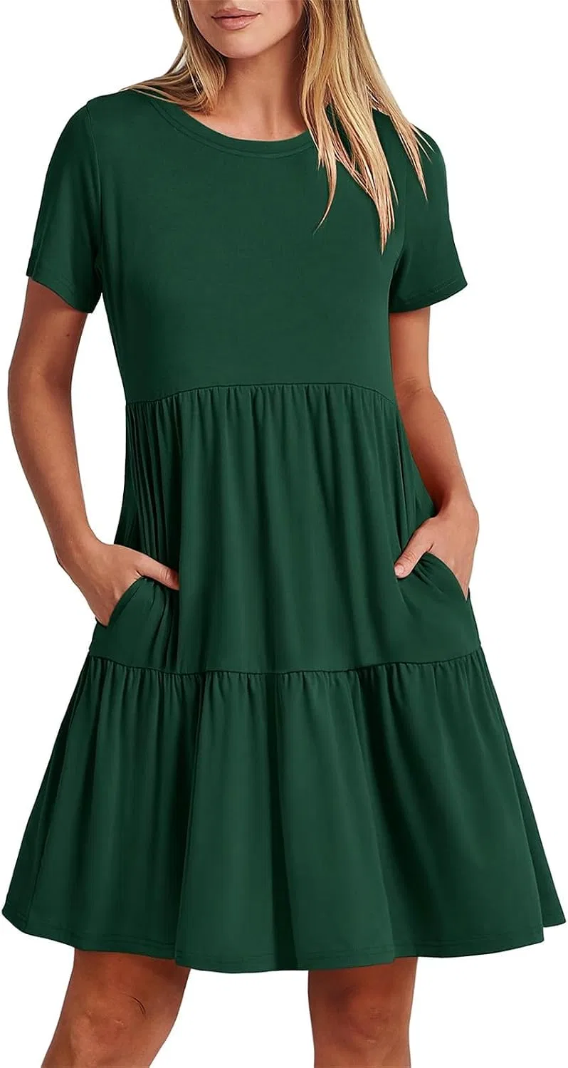 Женское летнее платье-футболка A-line сумеречное, Dark Green
