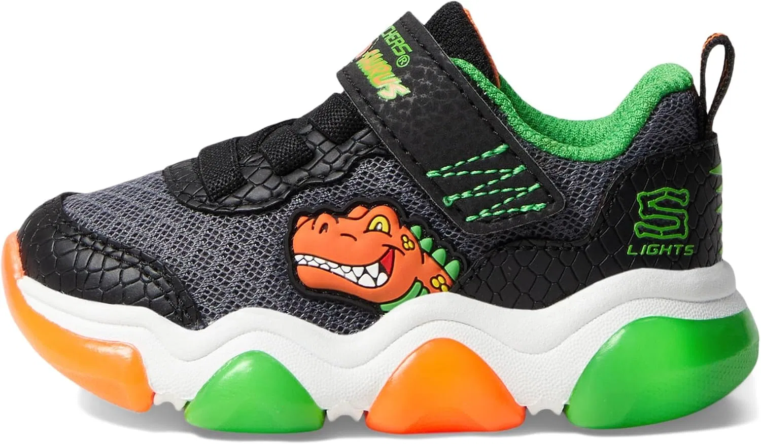 Детские кроссовки для мальчиков Mighty Glow 2.0 Dino-Bolt Skechers, Black/Orange — фото 4