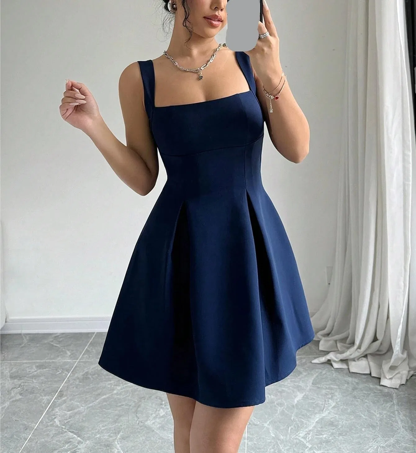 Женское A-силуэта мини-платье с заниженной талией, Navy Blue — фото 2
