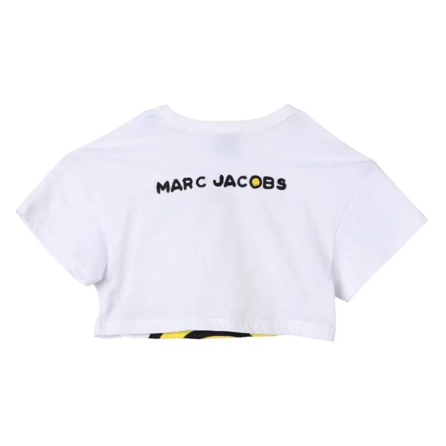 Футболка для девочек с принтом SmileyWorld Logo Cropped Little Marc Jacobs, White — фото 2