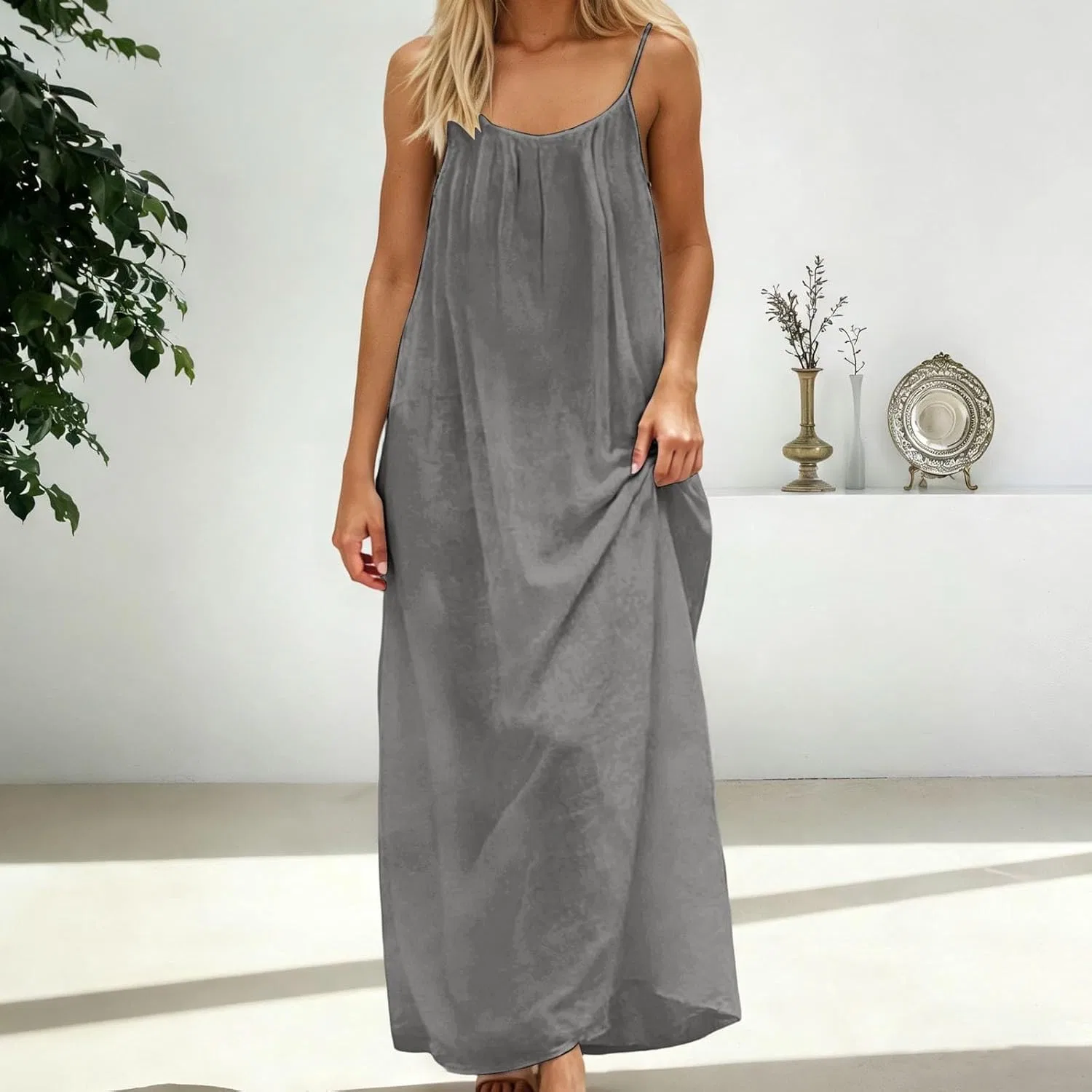 Женское летнее платье-комбинация с открытой спиной Cami Lounge, Gray — фото 3
