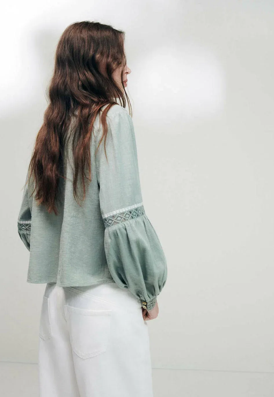 Подростковая блузка на пуговицах Mango Kids, Mint — фото 4