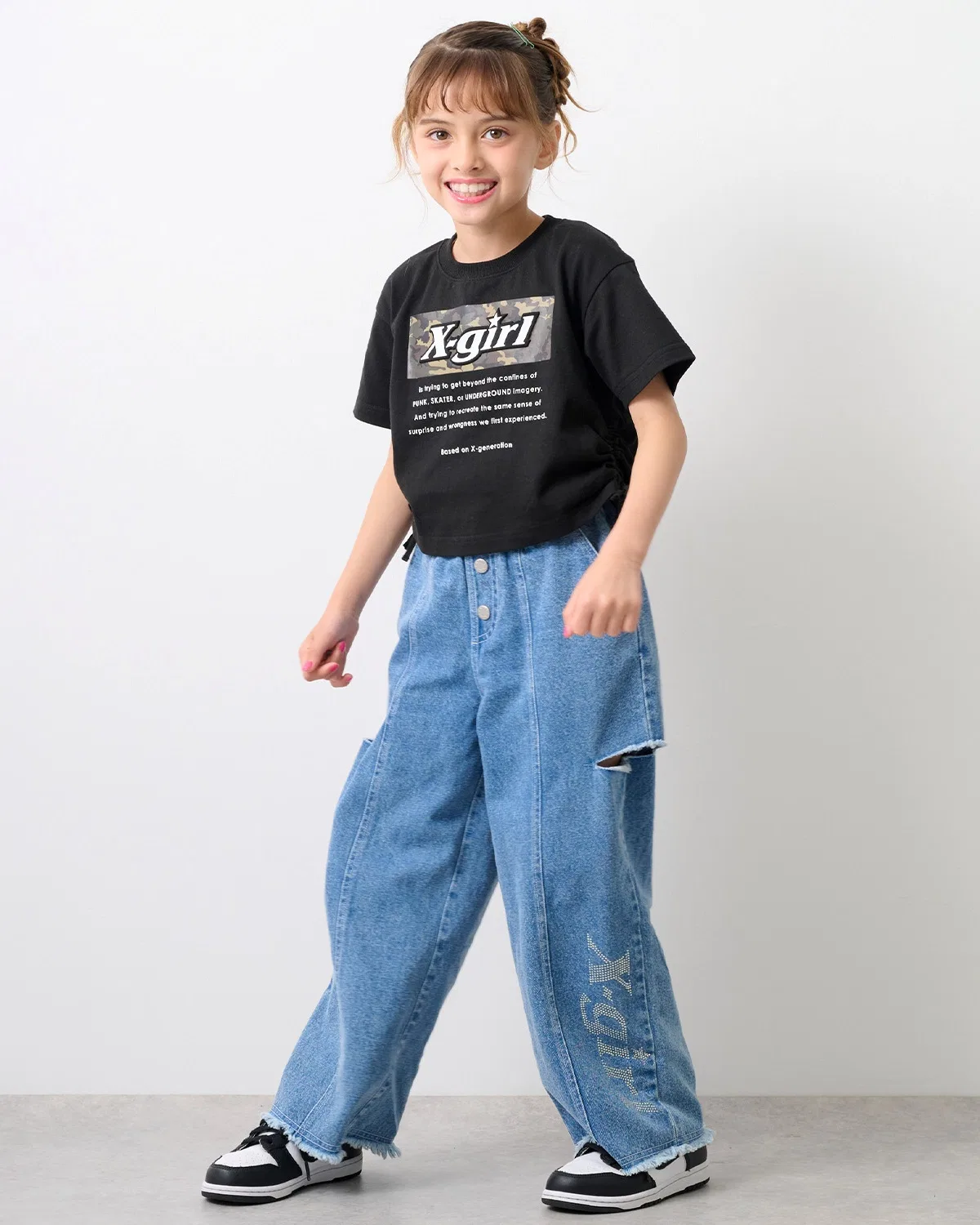 Детские джинсы с принтом из стразов, модель X-girl Stages, Черный — фото 4