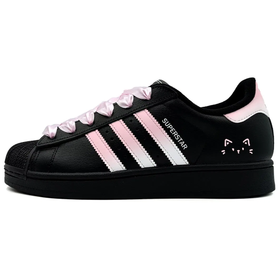 Детские кроссовки для скейта с принтом Superstar 2 Adidas Originals, Black White Pink — фото 3