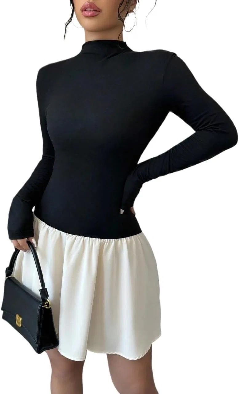 Женское платье Casual с цветовыми блоками, Black