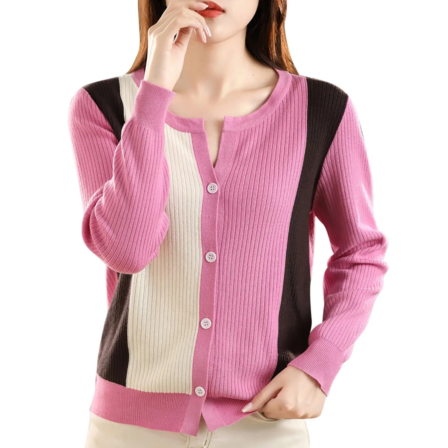 Женский кардиган с цветными блоками, Colore: Rosa