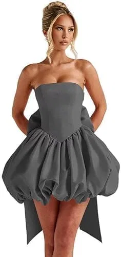 Женское атласное платье с бантом мини Homecoming, Grey