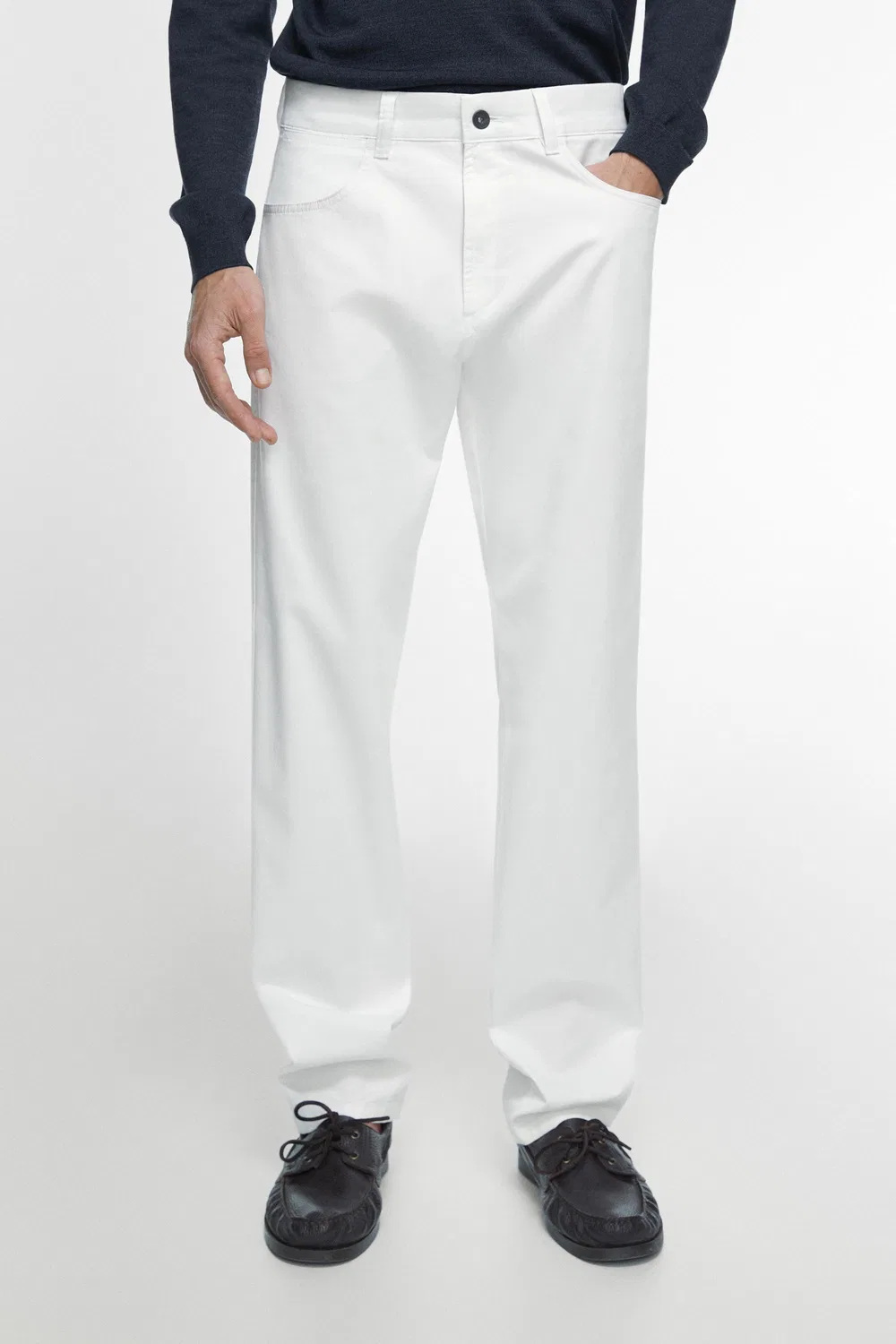 Узкие брюки с эффектом джинсовой ткани Massimo Dutti, белый — фото 2