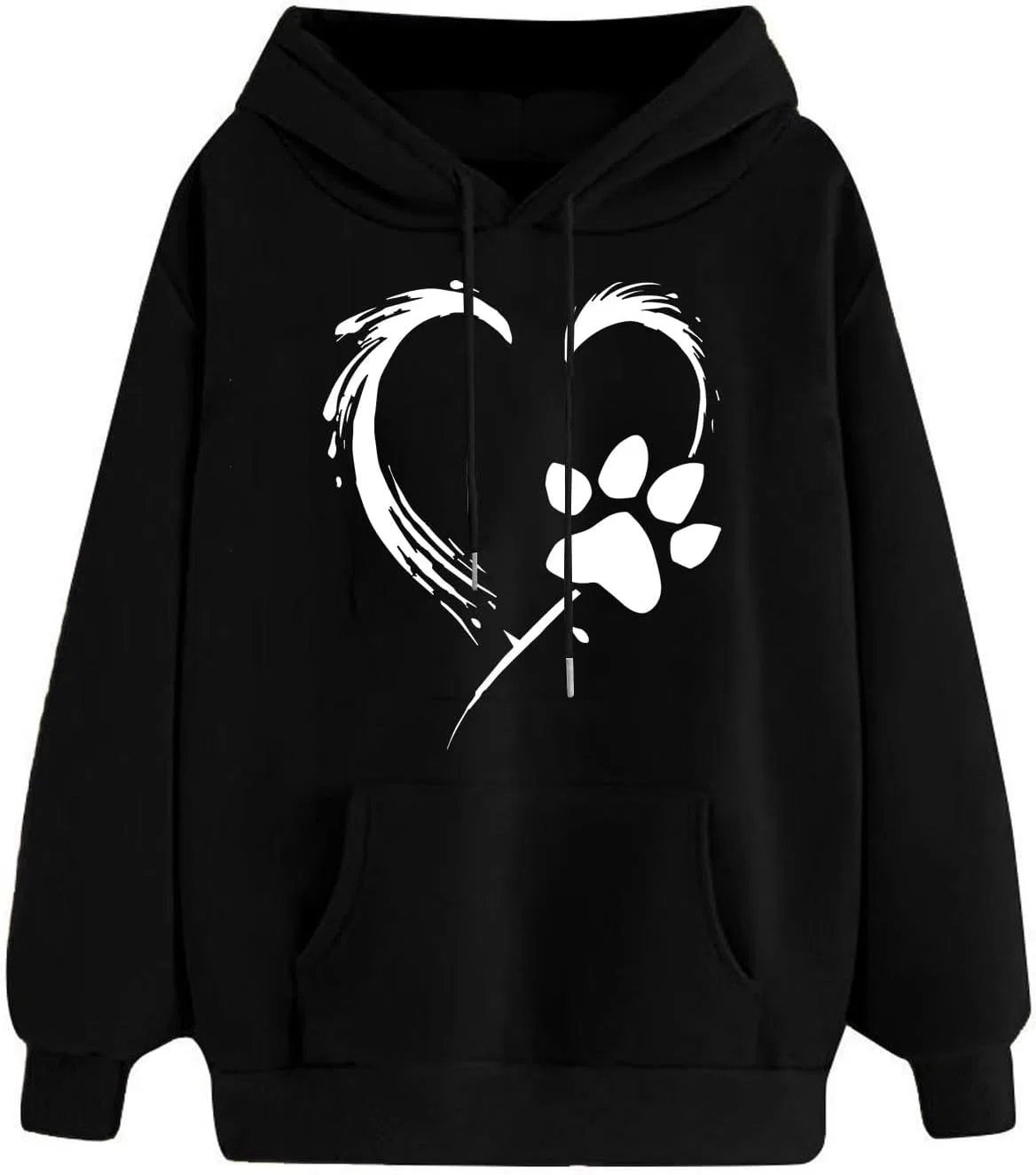 Женский свитшот с капюшоном с принтом Love Heart Dog Paw Print, чёрный