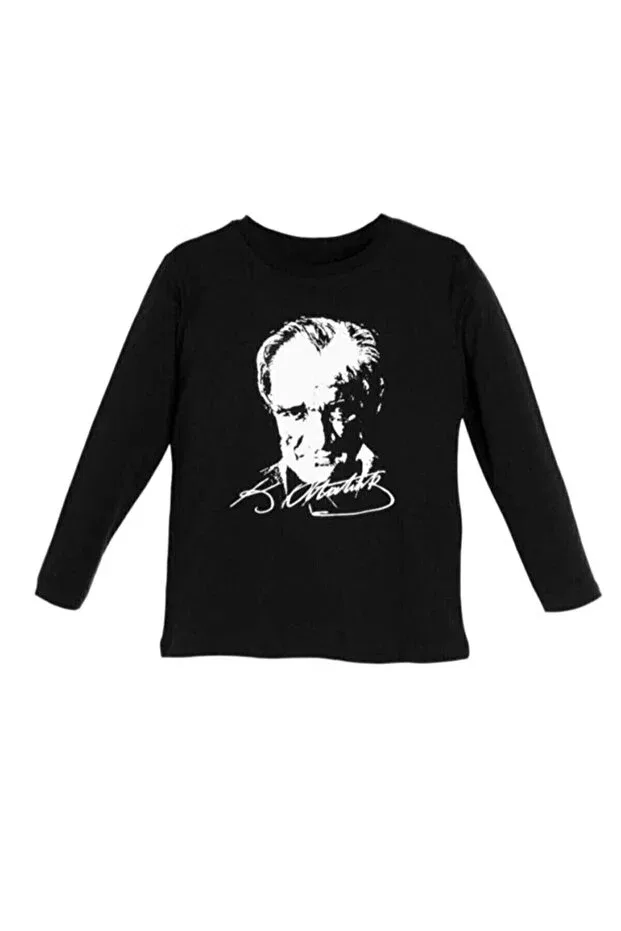 Детская футболка с длинным рукавом с принтом Unisex Signature Ataturk Printed, Generic Brands, Black