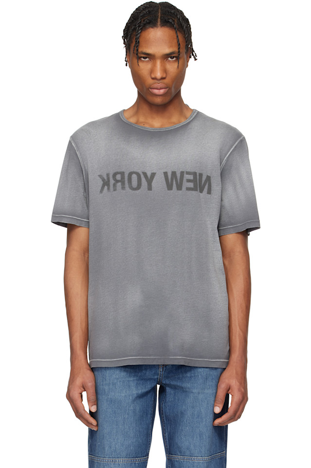 

Футболка 'new york' с покраской в готовом виде Helmut Lang, цвет gunmetal
