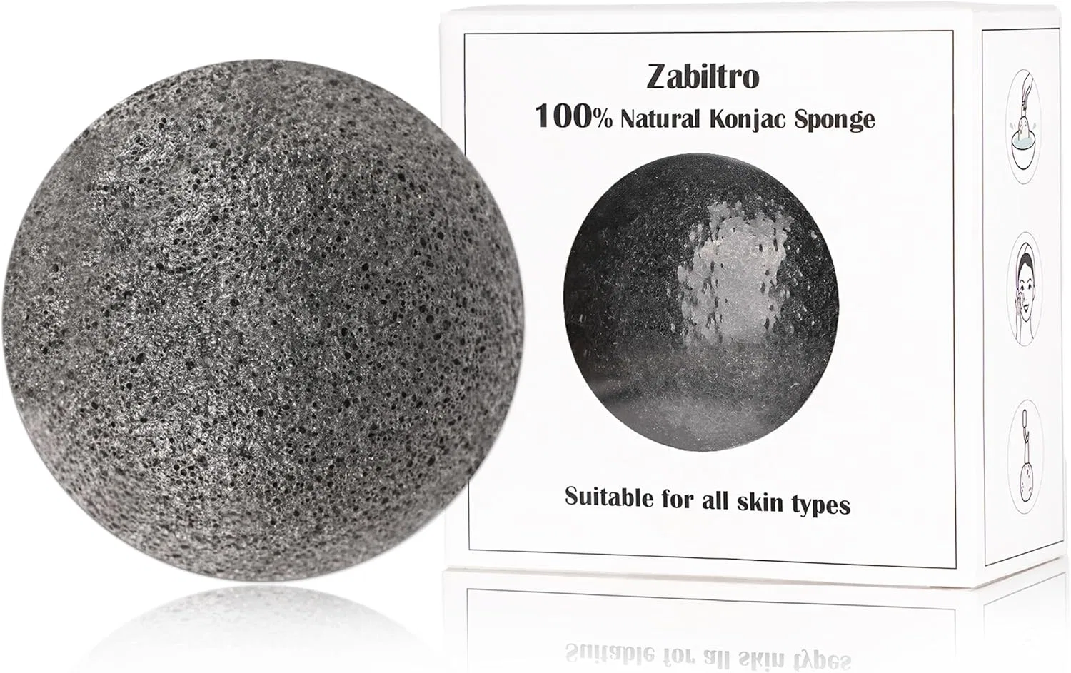 Спонж для лица Konjac Ball Zabiltro, 1 шт, черный