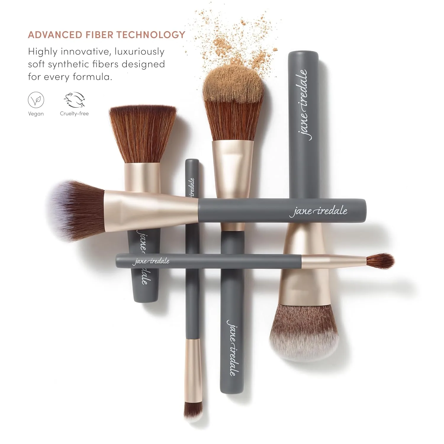 Кисть Jane Iredale The Handi Brush, средняя, ​​полуплотная, для контролируемого и равномерного нанесения пудры, веганский продукт, не тестируется на животных., Grey — фото 4