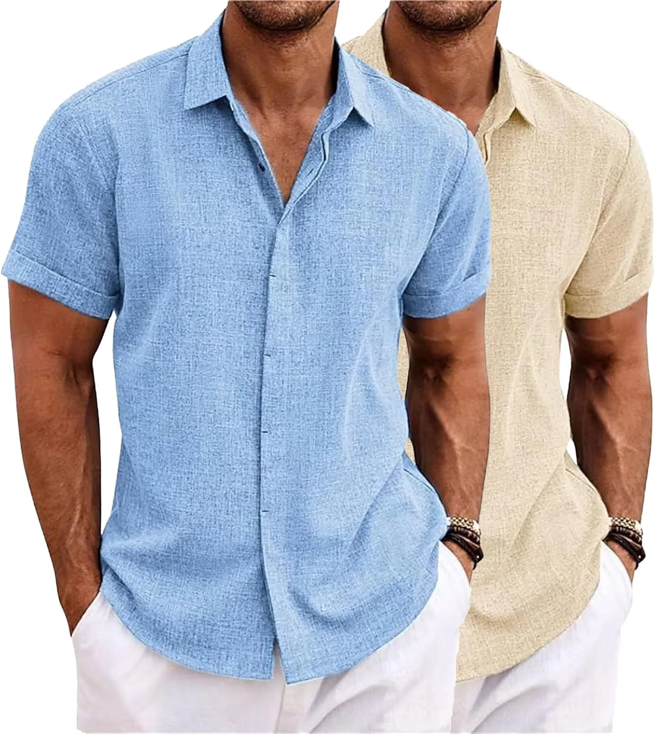 

2 футболки из хлопка и льна для мужчин, короткий рукав, повседневная QOAAIE