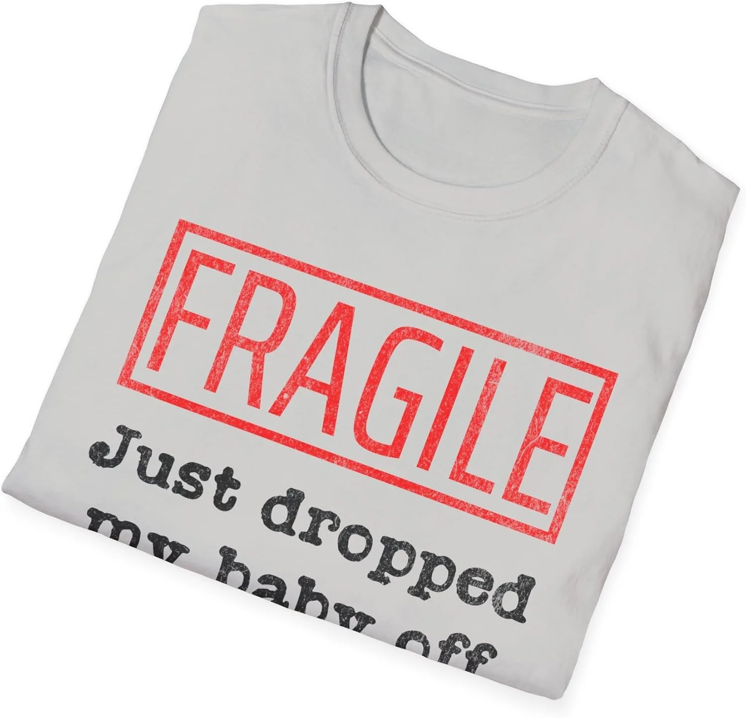 Футболка Fragile Just Dropped My Baby Off at College, минималистичный дизайн, простой текст, подарок для мамы или папы, повседневная одежда для родителей GENERIC, серый — фото 4