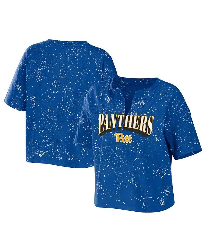 

Женская футболка Royal Pitt Panthers Bleach Wash Splatter Notch Neck Wear By Erin Andrews