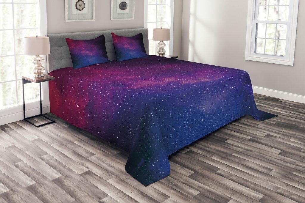 

Комплект покрывала ABAKUHAUS Galaxy, Stardust Space Rainbow, комплект с моющимися наволочками, для односпальных кроватей 220 x 220 см, черный, синий, розовый