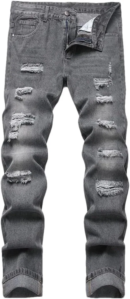 Джинсы прямые, потертые, Men's Fashion, серый