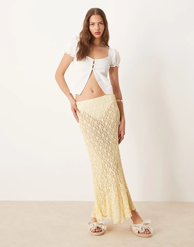 

Юбка миди из кружева ASOS DESIGN с кромкой годе цвета пахты