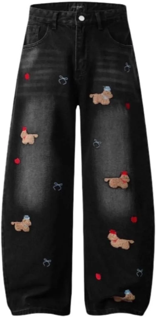 

Джинсы для женщин High-Rise Wide Leg с вышивкой Kawaii Puppy