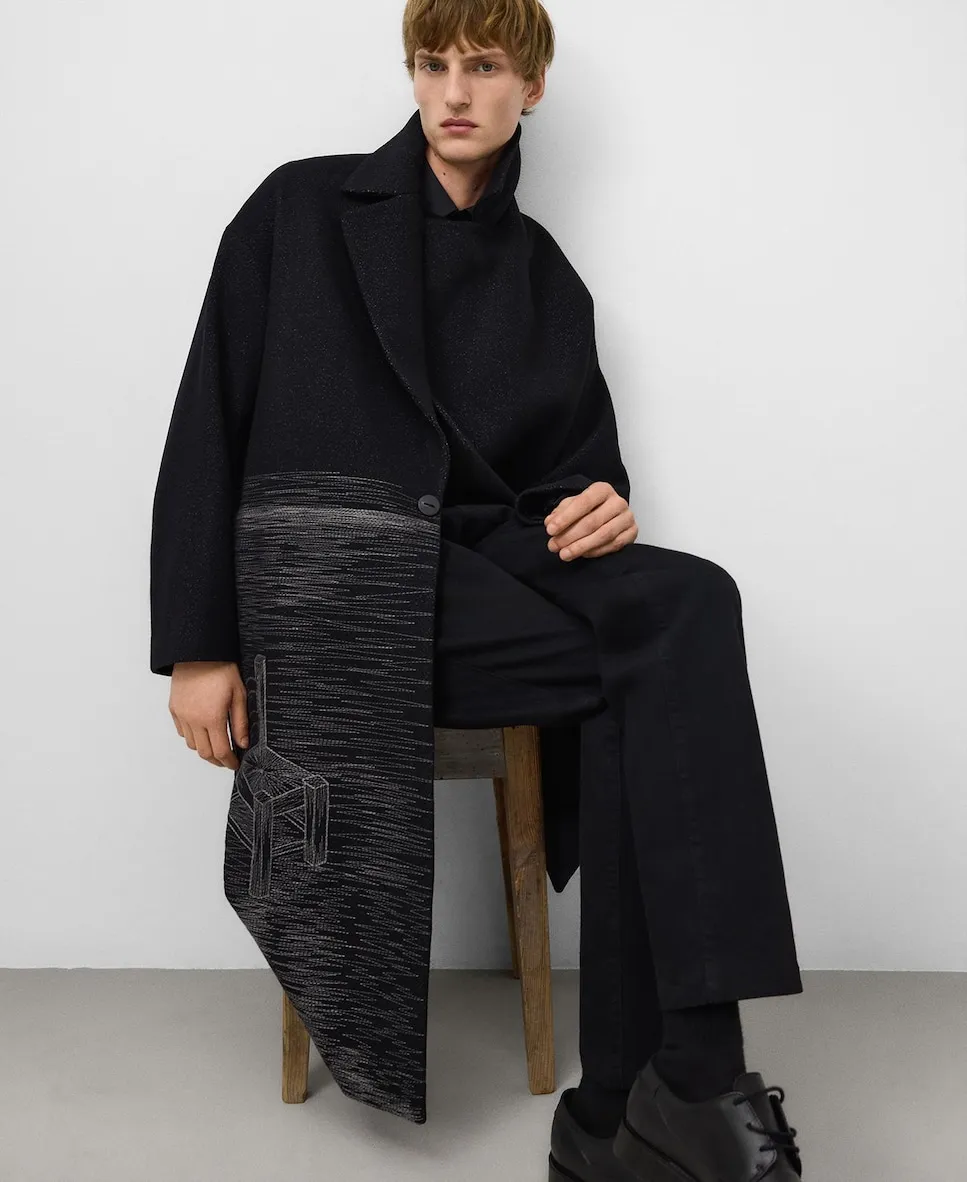 

Мужское оверсайз пальто-смокинг с вышивкой Adolfo Dominguez, черный