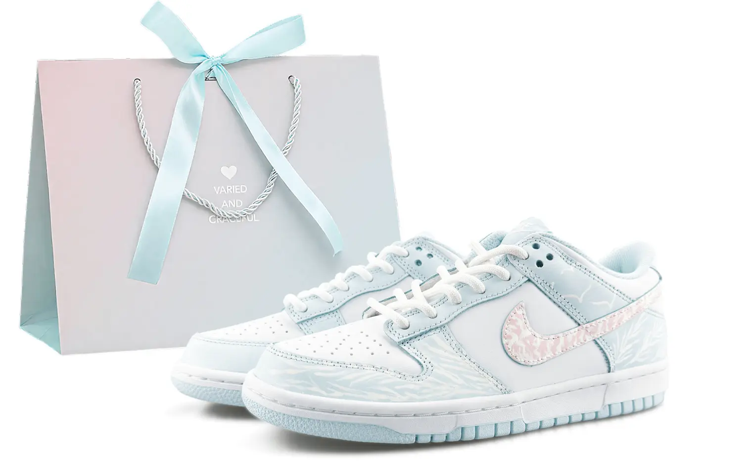 

Nike Кроссовки для скейтбординга dunk cloud feather с противоскользящей и дышащей подошвой, низкие, glacier blue, детские