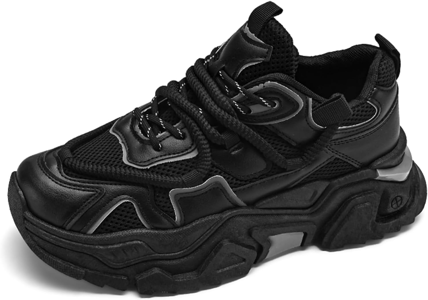 

Мужские кроссовки TengfeiFly с сеткой и кожей, на шнуровке, с массивной подошвой и каблуком, дышащие, легкие, модные спортивные, с круглым носком, в ретро-стиле для повседневного ношения, улицы, работы и прогулок, черный