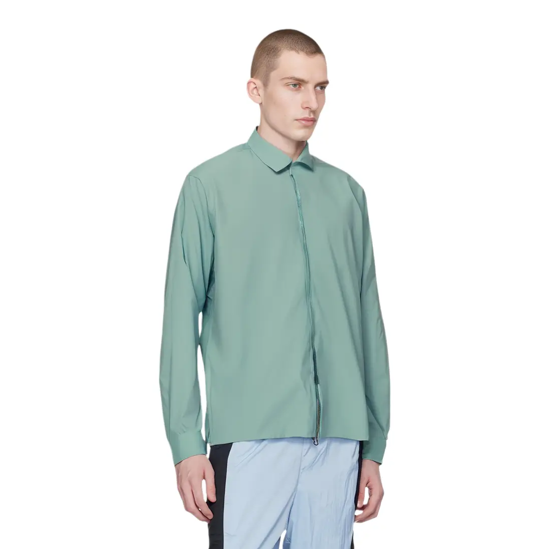 Fear Of God Essentials Рубашка-куртка на молнии с тисненым логотипом, Platane Green — фото 4