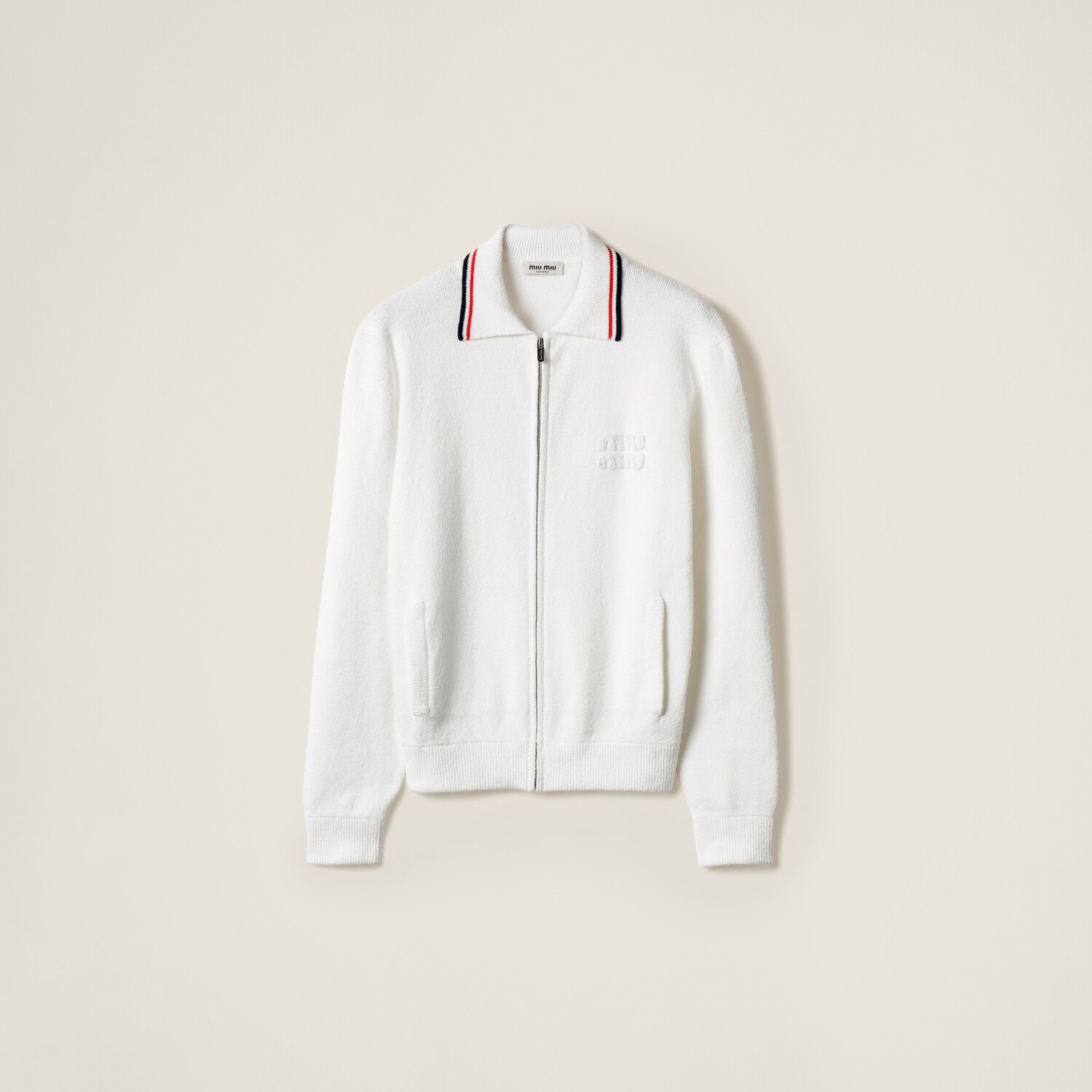

Хлопковый кардиган на молнии MIU MIU, белый