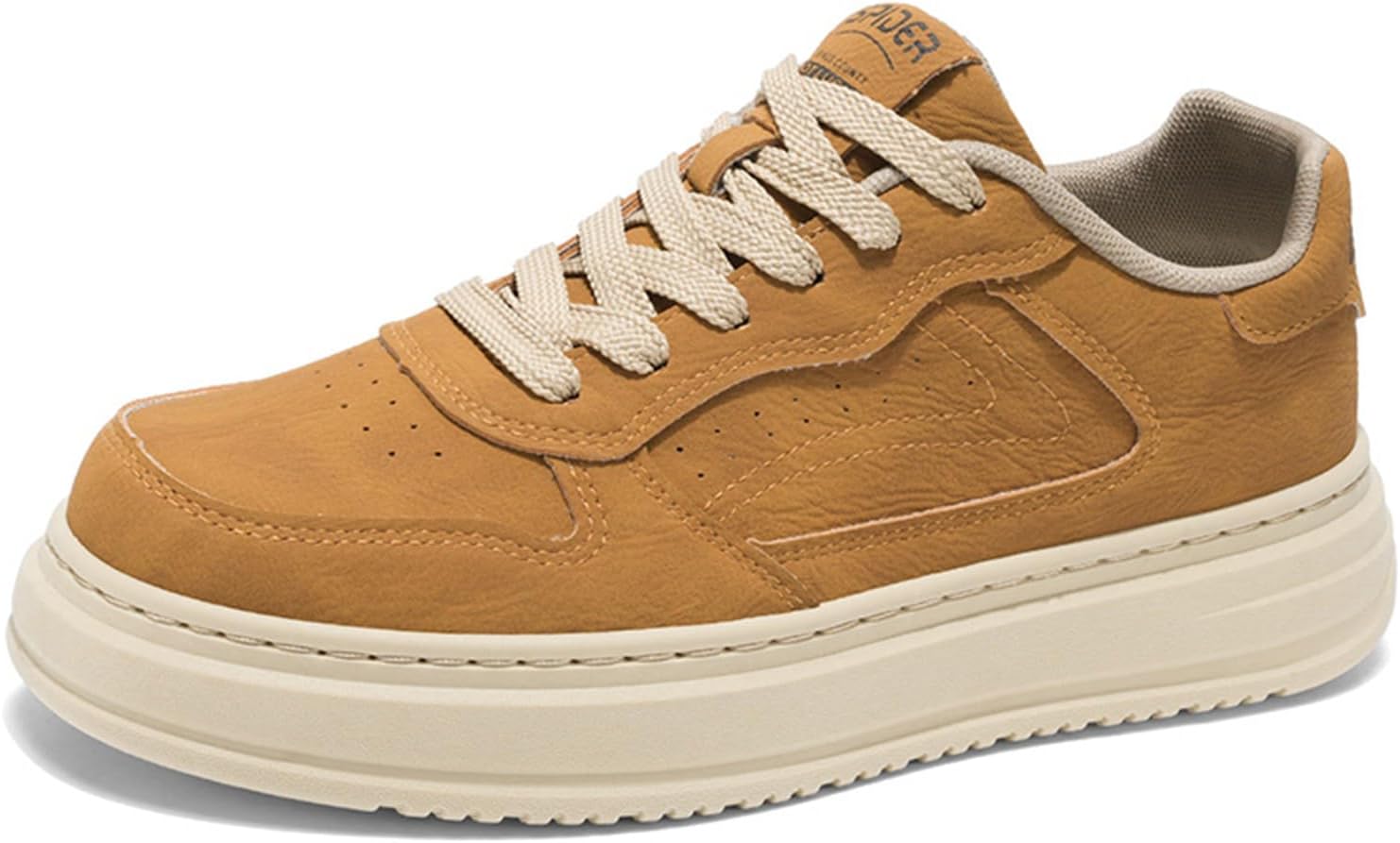 

Мужские модные кожаные кроссовки на шнуровке, повседневные, с нескользящей подошвой, с круглым носком, на платформе, стильные обувь для ежедневной носки, прогулок по городу, скейтбординга Houdbdol, желтый