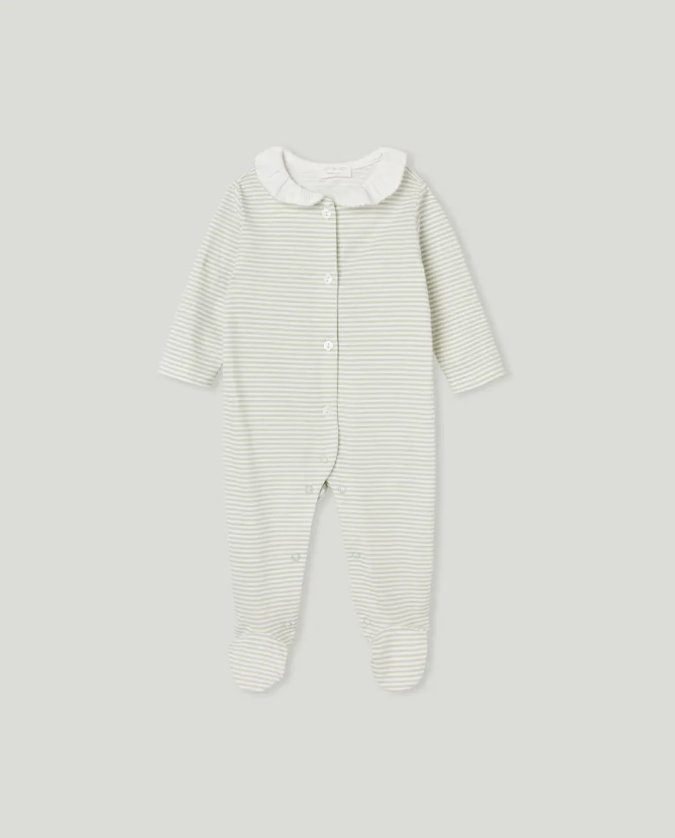 

Базовый длинный полосатый комбинезон для девочки Cotton Juice, зеленый