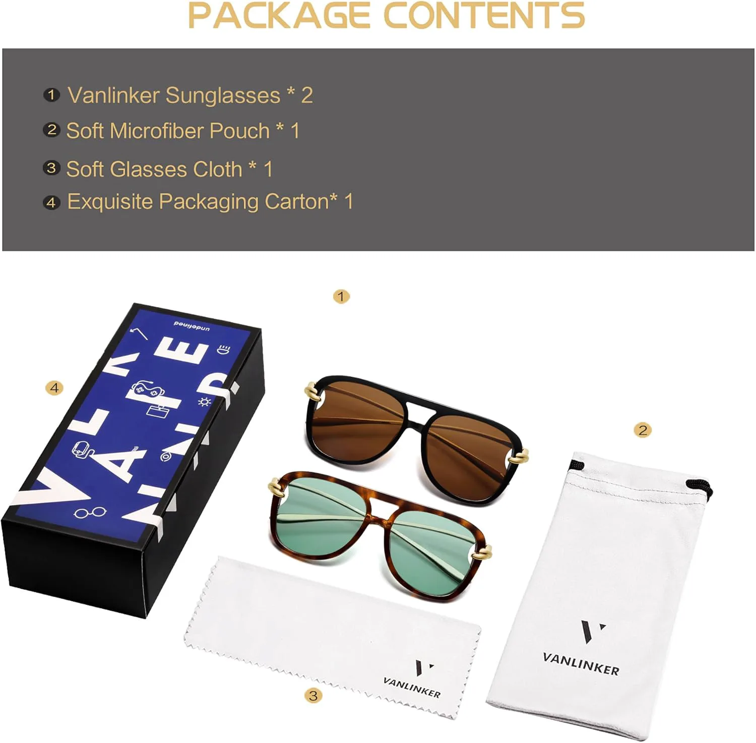 

Модные квадратные солнцезащитные очки-авиаторы VANLINKER для женщин и мужчин в стиле ретро 70-х годов, увеличенного размера, модель VL9910, C04-brown+green